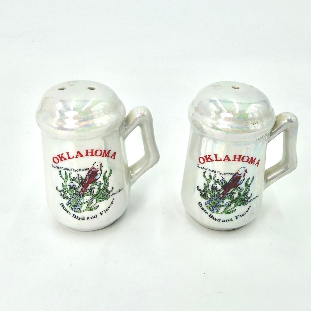 Vintage Oklahoma‎ State Bird & Flower Iridescent Salt and Pepper Shakers Japan